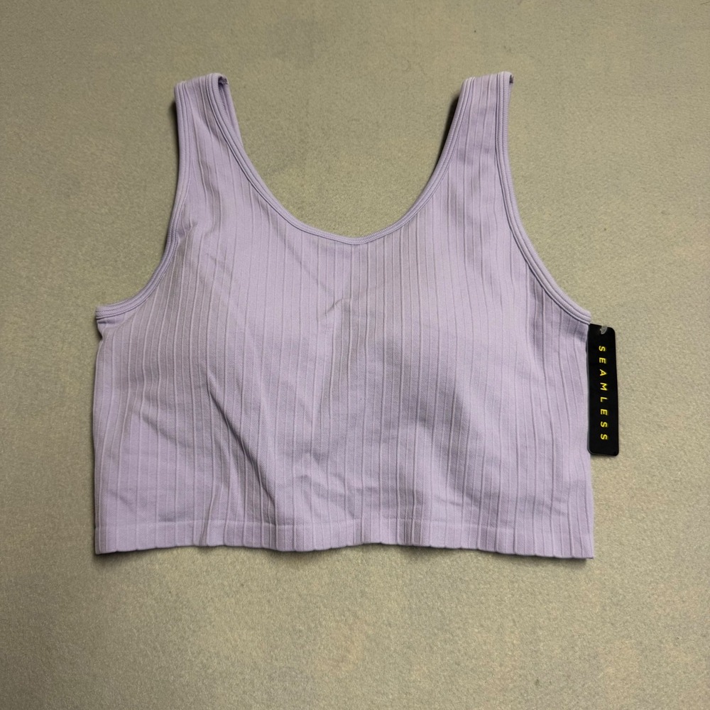 Ryka Womens Seamless Ribbed‎ Lounge Bra Lavender Purple Crop Bralette XL NWT